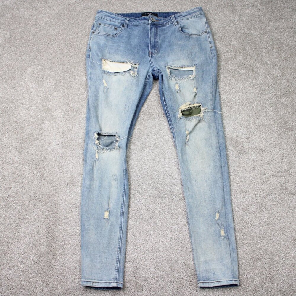 Serenede Jeans Mens 36x32 Acid Wash Blue Distressed Ripped Stretch Denim